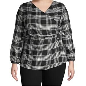 NWT Lane Bryant Black White Silver Plaid Faux Wrap Top Size 28